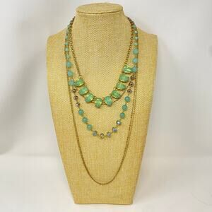 Vintage NY and CO Multi-Strand Green Aqua Glass Crystal Necklace 19"